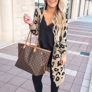 Sweaters - leopard print knitted long cardigan Sweaters - leopard print knitted long cardigan